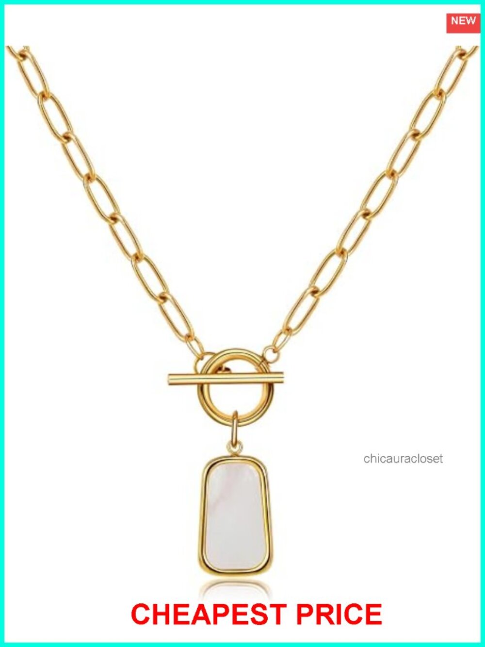 Natural White Sea Shell OT Clasp Long Pendant Necklace 18K Gold Plated Titanium